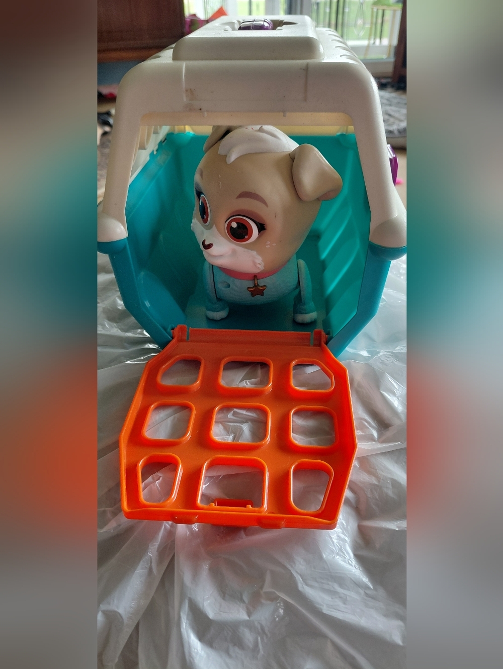 Toy Pet Carrier with Orange Ramp and Teal Interior